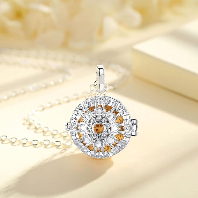 INFUSEU Aromatherapy Gifts Sunflower Necklaces for Women Essential Oil Diffuser Jewelry Lava Rock Stone Pendant Aroma Perfume Spiritual Items for Meditation Yoga
