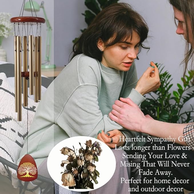 Memorial Sympathy Dad Wind Chimes for Outside, Dragonfly Wind Chimes for Loss of Father for Bereavement/Condolence/Funerary Gift Idea,32inch Wooden,Brown