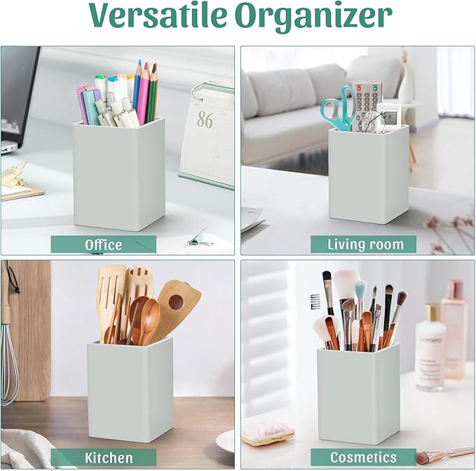 Pen Holder for Desk,Nordic Elegance Square Silicone Pencil Holder Soft Minimalist Desk Pen Cup Stand Waterproof Multifunctional Office Supplies for Home,Kids and School(Grey)