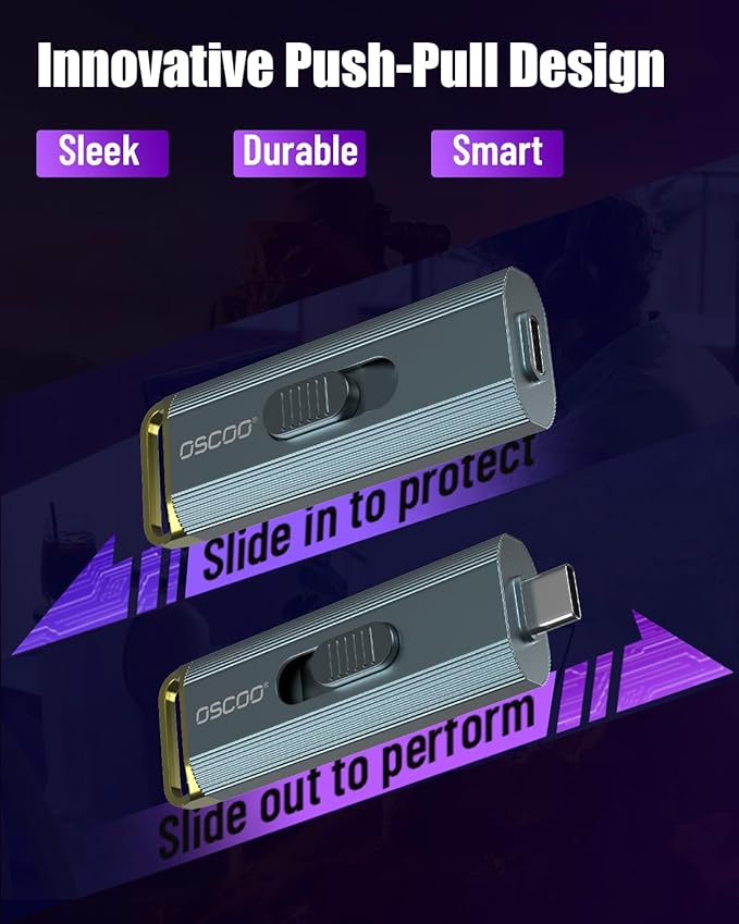 2TB Portable SSD, Up to 2100MB/s, USB 3.2 Gen 2 External Solid State Drive, Dual USB-C & USB-A Adapter, Retractable Design, Compatible with iPhone 15/16/17, Android, Mac & Windows