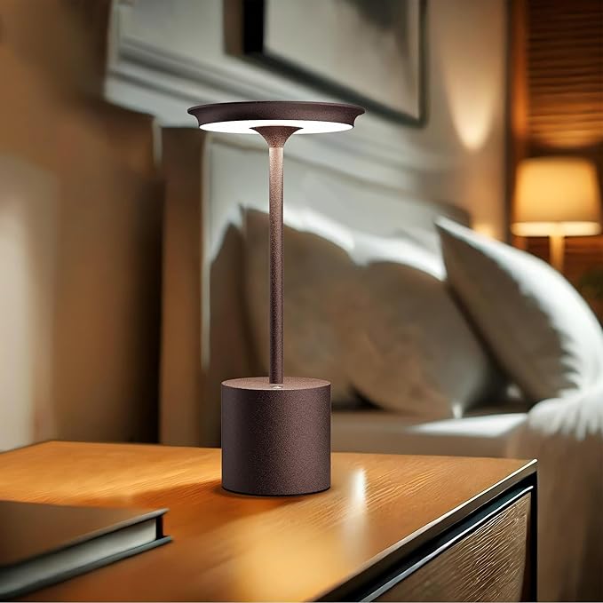 Cordless Table Lamp, Portable Rechargeable 6000mAh Outdoor Table Lamp, 3 Color Stepless Dimming Battery Powered Lamp, LED Table Light for Dinner/Bedroom/Restaurant/Outdoor (Rust)