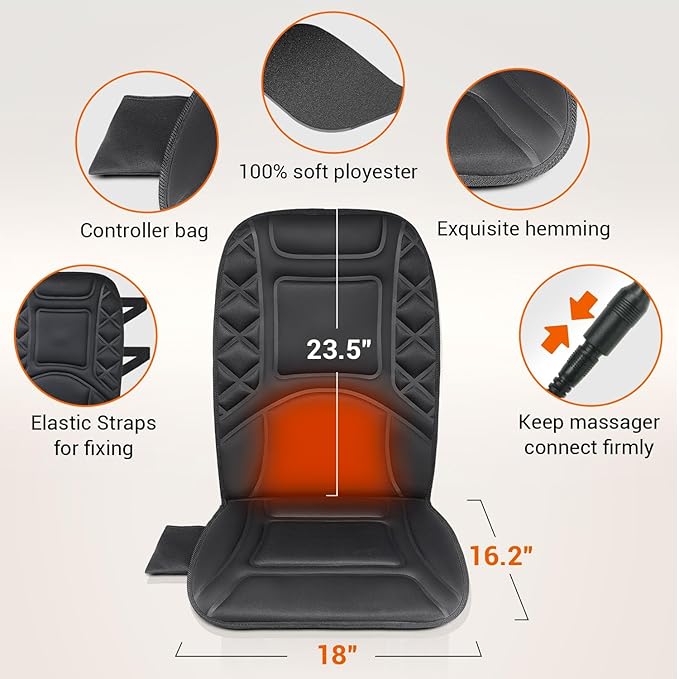 Back Massager with Heat,Heated Seat Cover Cushion with 5 Vibrating Massage Nodes & 2 Heat Levels Massage Chair Pad for Pain Relief Home Office Use