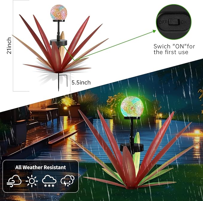 2pcs Tequila Rustic Sculpture Metal Yard Decor Hand Painted Metal Agave Garden Statue Red