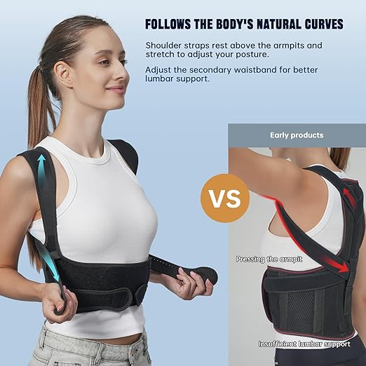 Back Brace Posture Corrector for Women and Men, Black, Adjustable Support with Removable Lumbar Pad, Shoulder and Back Straightener for Pain Relief, Spine Alignment (Small)
