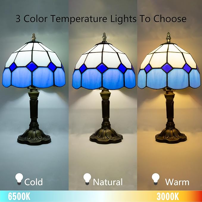Tiffany Lamp Blue, Small Stained Glass Lamp for Bedside, Living Room