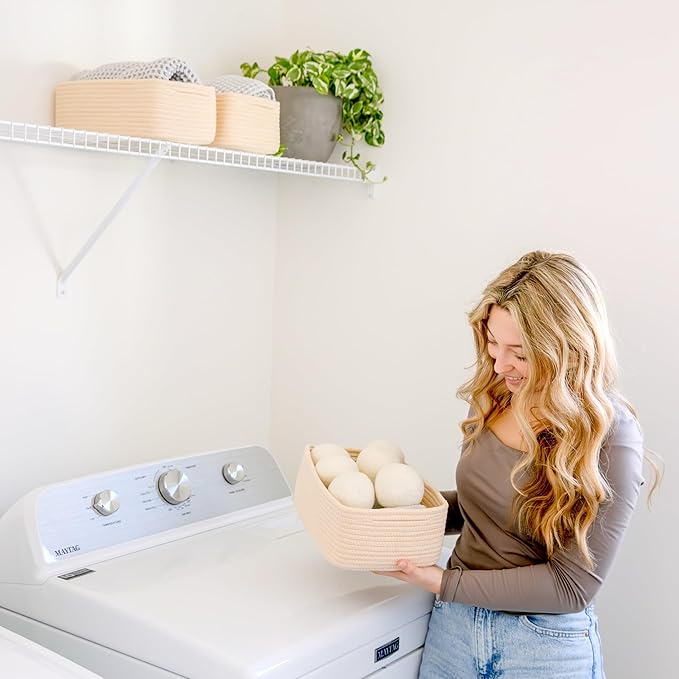 NaturalCozy 11.8"x8"x4.5” Storage Baskets for Shelves 3 Pack | Cotton Rope Woven Small Baskets for Organizing | Small Storage Bins for Nursery, Bathroom, Closet, Cube Shelf, Decorative, Gift Basket