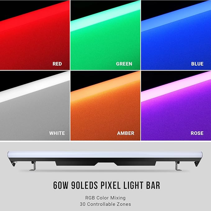 LED Stage Pixel Light Bar - 2Pack 60W 90LED RGB DJ Light Bars Seamless Splicing with 67 Chase Programs & 37 Static Colors by DMX Control Uplight for Events Stage Dance Club Party