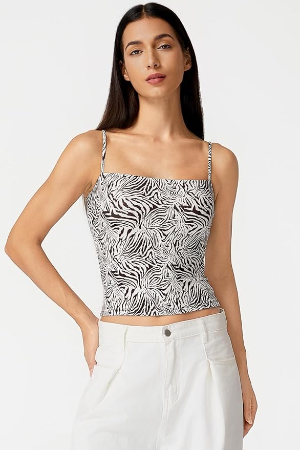 QINSEN Women's Double Lined Basic Tank Top Adjustable Spaghetti Straps Sleeveless Camisole Shirts