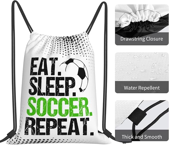 Eat Sleep Soccer Drawstring Backpack Gym String Bag Water Resistant Drawstring Sackpack Sport For Womens Mens