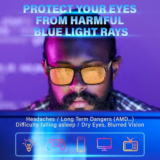 99% Blue Light Blocking Glasses Men Women Lightweight Frame Computer TV Gaming Eyeglasses Reduce Eyestrain