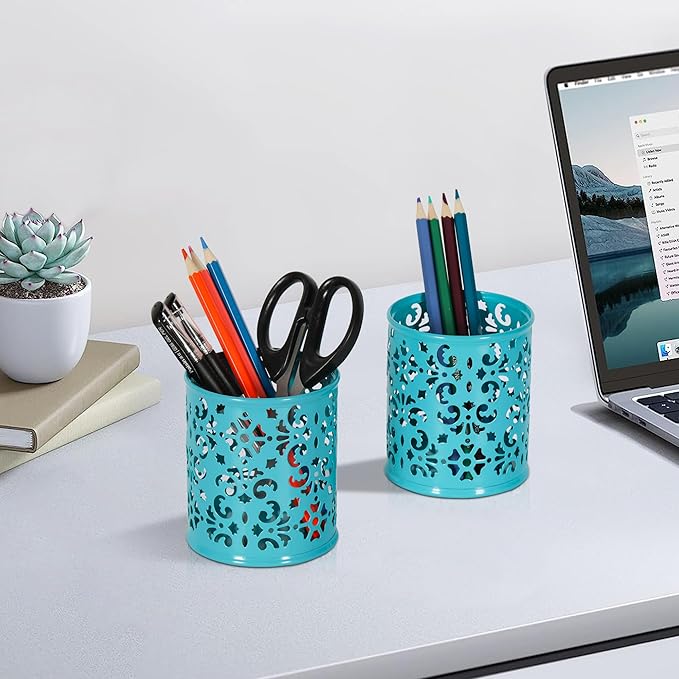 EasyPAG Dark Teal Pen Holder for Desk 2 Pack Metal Pen Holder Organizer Pencil Cup Holder for Home, Office, Classroom, School