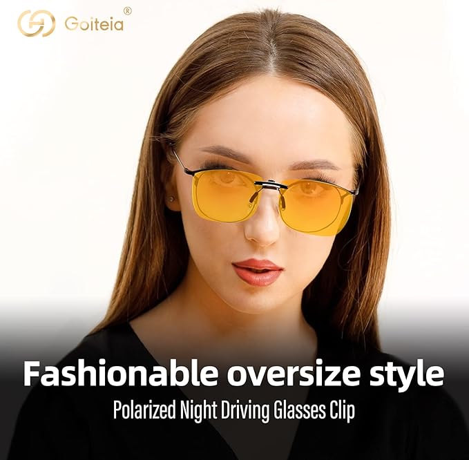 Goiteia Polarised Clip on Night Driving Glasses for Men Women,Cut off Blinding Headlights From Tall Trucks and SUVs