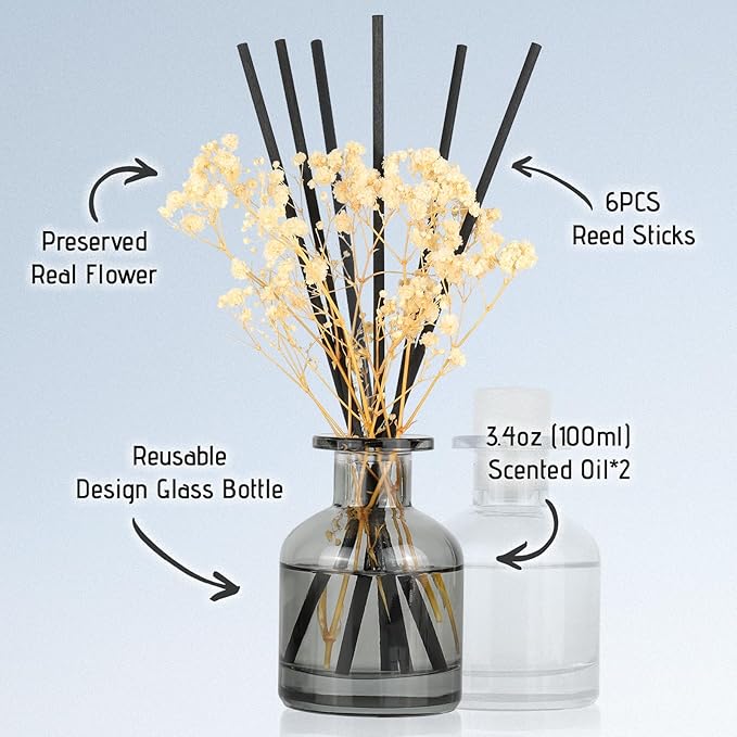 Brakula 2 Pack Reed Diffuser, Oil Diffuser Sticks, Lavender Eucalyptus + Lavender Vanilla(3.38 fl oz Each Pack), Home Fragrance with 12 Sticks, Shelf Decor, Reed diffusers for Home