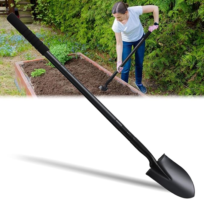 Small Shovels for Digging, Garden Spade Shovel Beach Shovels with 43.3in Handle,Heavy Duty Portable Metal Shovel for Gardening Camping Trenching Digging Landscaping,Off-Road Use, Black