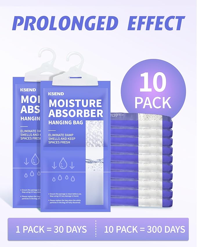 Moisture Absorbers 10 Pack, 9.8 Oz Compact Dehumidifier Bags & Packs, Moisture Hanging Bag, Humidity Absorbers, Closet Deodorizer Against Musty Odors, 11.8'' x 6.3''