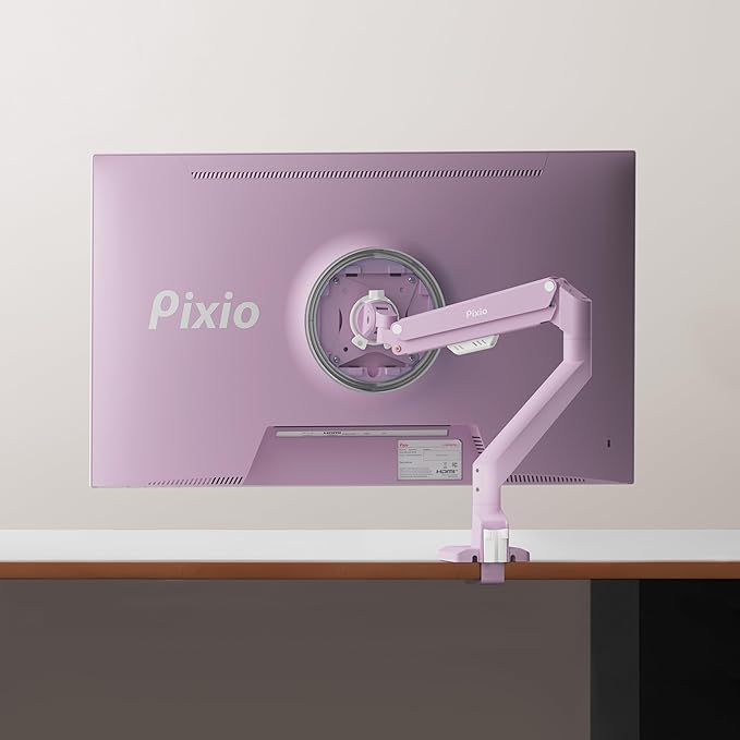 Pixio PS1S Wave Pink Single Monitor Arm Stand Desk Mount - Fits up to 32 inches Monitors and up to 19.8lbs. VESA Compatibility and Integrated Cable Management