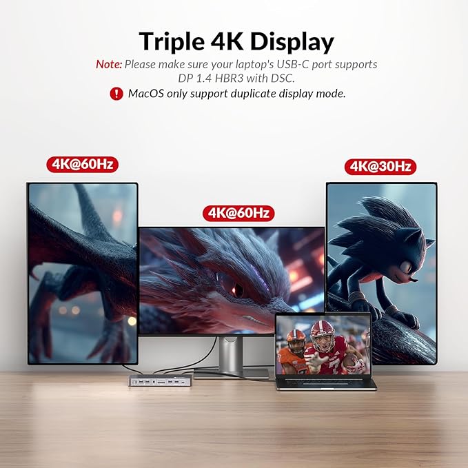 Docking Station, 13-in-1 Laptop Docking Station Triple Display, 4K HDMI and 2 x DP, 100W Laptop Charging, 10Gbps USB-C/A, Ethernet, Audio, SD, USB-C Dock for MacBook/Chrome/Dell/HP/Lenovo