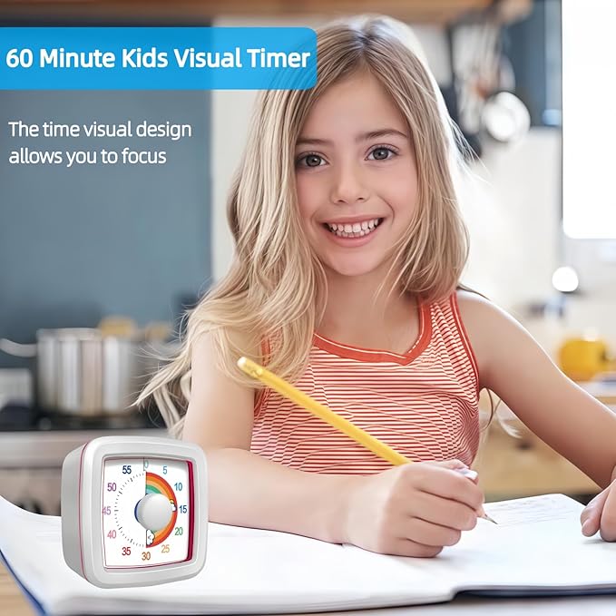 Visual Timer for Kids Adults, 60-Minute Countdown Timer for Classroom, Kitchen,Office, Pomodoro Timer Time Management Tools for Toddler ADHD(White)