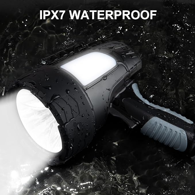 Rechargeable Spotlight Flashlight, 99,000 Lumen Super Bright Led Spotlight with 6 Modes & Foldable Tripod, Powerful Spot Light 30H Long Runtime, Handheld Spot Light for Outdoor Boating Hµnting