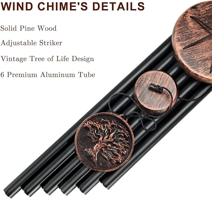 Memorial Wind Chimes for Outside, Sympathy Gifts for Loss of Loved One, Memorial Gift for Loss of Mom Dad Grandparent, Vintage Tree of Life Deep Tone Windchimes Outdoor (32" Tree of Life)