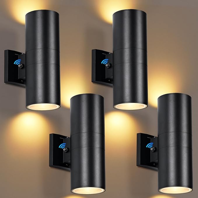 Dusk to Dawn Outdoor Wall Lights 4 Packs, Modern Outdoor Porch Lights with Bulbs, Integrated LED Cylinder Exterior Light Wall Mount, Up and Down Lighting Wall Sconce for House Porch Door