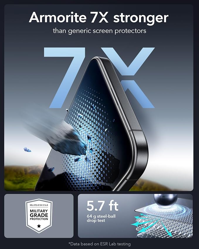 ESR 3 Pack 9H+ Glass for iPhone 16 Plus/iPhone 15 Plus Screen Protector, [Military Grade Shatterproof & Longest Durable] Armorite Ultra-tough Full Coverage Tempered Glass with UltraFit Tray