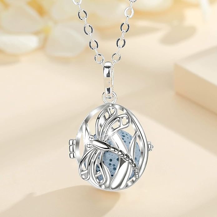 INFUSEU Aromatherapy Gifts Essential Oils Diffuser Jewelry for Women, Cute Animals Pendant Necklaces, 7 Lava Rocks Stones, 24" Chain