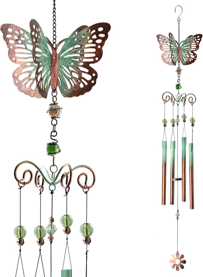 31in Retro Butterfly Wind Chimes for Outside,Butterfly Gifts for Women Mom Grandma Women Birthday Thanksgiving Christmas Mothers Day，Housewarming Gifts for Garden Porch Patio Home Decor