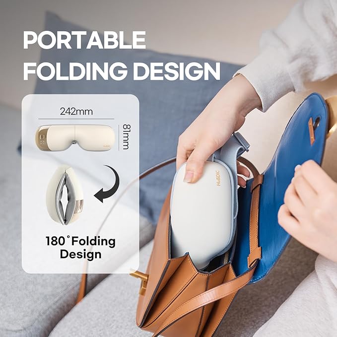 HuBDIC HubiCare Eye Massager with Heat, Vibration, and Music Helps Relieve Strain, Dark Circles, Dryness, and for Migraine Relief Relaxation and Better Sleep Gifts for Women/Men (Beige)