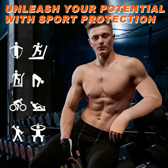 Hiball Lymphedema Medical Compression Arm Sleeve with Gauntlet, 20-30 mmHg Graduated Compression Full Arm Support for Women Men, Long Pressure Arm Hand Brace for Arthritis, Bursitis, Edema, Nerve Pain