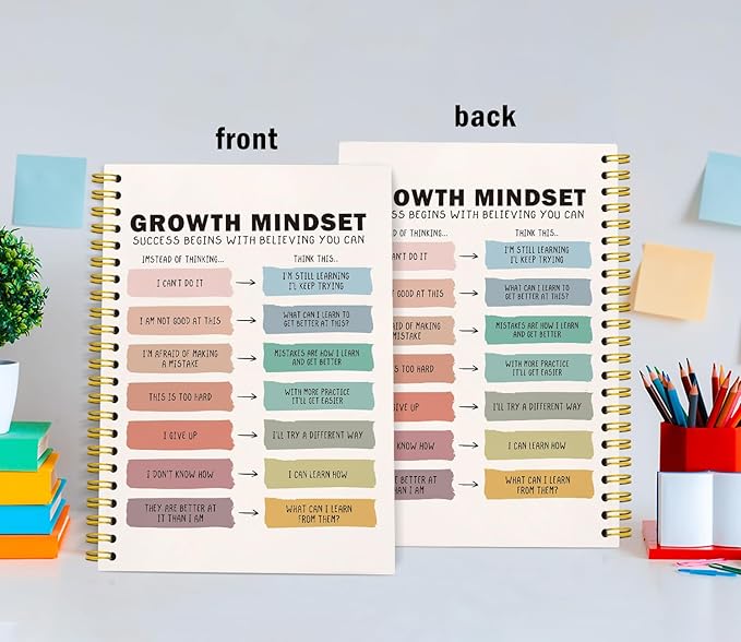 Growth Mindset Spiral Notebook,Positive Affirmations Lined Notebook Hardcover,College Ruled Notebook Journal for Writing,Challenging Negative Thoughts,Positive Gifts for Kids Student,5.5x8.3