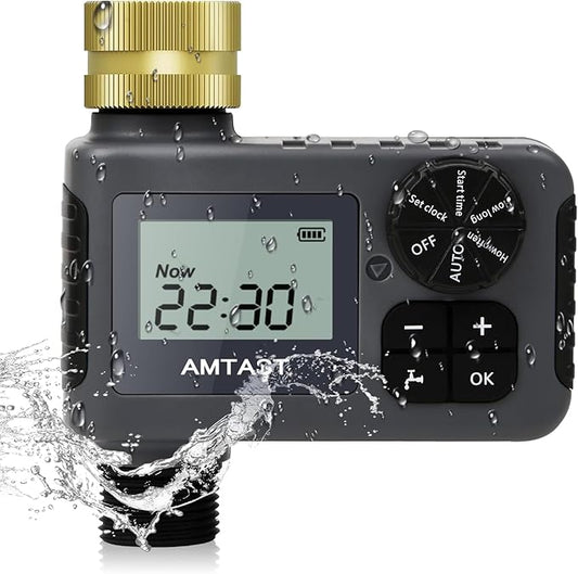 Sprinkler Timer with Brass Swivel Programmable Water Timer with Rain Delay/Manual/Automatic Drip Irrigation Function Watering System for Yard Crops Lawns Pool, 1 Outlet