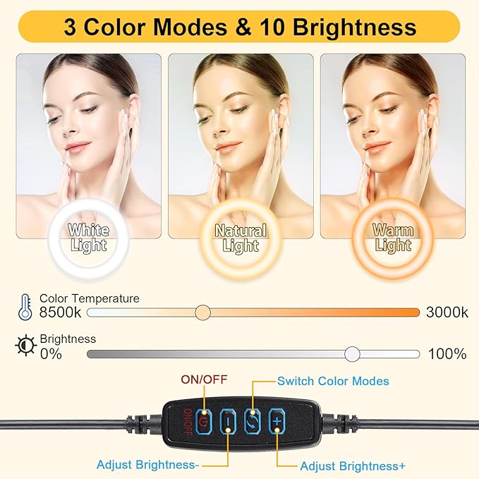 Yoobao 12" Ring Light with 81" Tripod Stand Folded Arm, Overhead Camera Mount Phone Holder with Casters, 3 Color Modes, LED Selfie Light for Video Recording Photography Live Streaming TikTok YouTube