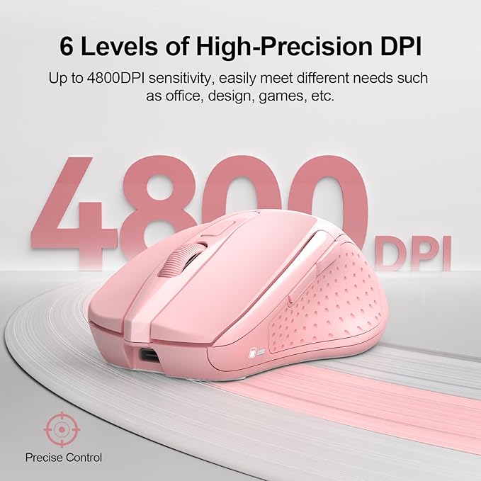TECKNET Rechargeable Wireless Mouse, 2.4G Silent Quiet Click, 6 Adjustable 4800 DPI, Cordless Computer Mouse, Ergonomic Mouse for Laptop, 6 Buttons USB for Chromebook, Ergo Grip - Pink