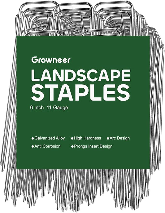 GROWNEER Landscape Staples Anti-Rust, 6 inch 20pcs Galvanized Garden Staples, Tent Stakes SOD Pins Yard Stakes for Securing Weed Fabric Barrier, Ground Cover, Artificial Turf, Dog Fence