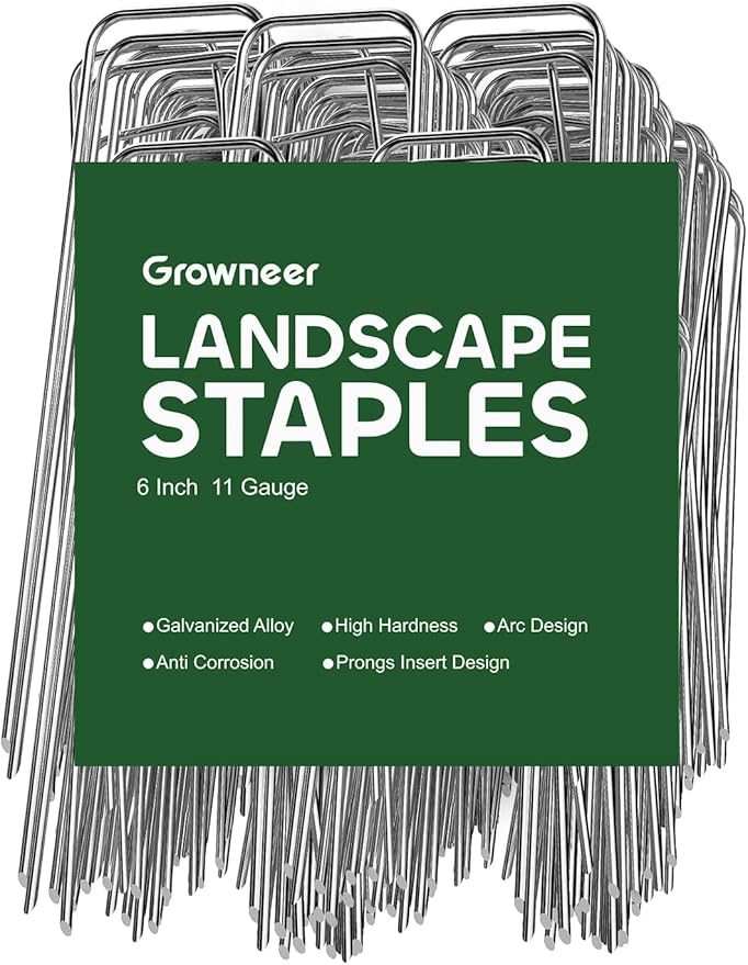 GROWNEER 50 Packs 6 Inches Landscape Staples Heavy Duty 11 Gauge Galvanized Steel Garden Stakes Staples Securing Pegs for Securing Weed Fabric Landscape Fabric Netting Ground Sheets and Fleece