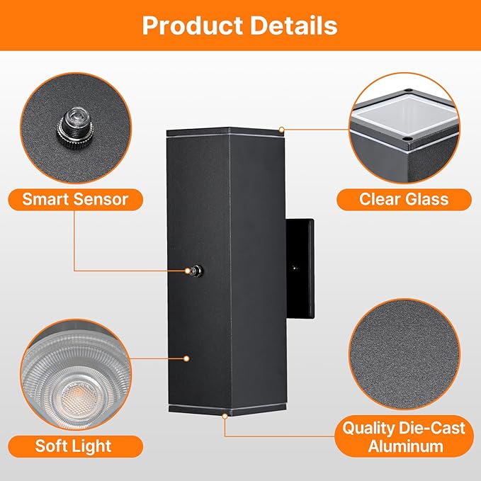 Outdoor Wall Lights 4 Packs,Modern Square Dusk to Dawn Outdoor Porch Light,Integrated LED Cylinder Up Down Lights Aluminum Waterproof Wall Lighting Exterior Light for Porch Patio Garage