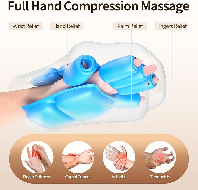 Comfytemp Hand Massager with Heat and Compression, Cordless Fingers, Palm and Wrist Massage Machine for Carpal Tunnel, Arthritis, Circulation and Pain Relief, Birthday Gift for Men Women Seniors