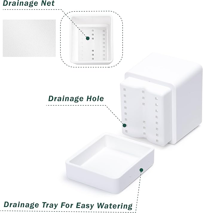 4 Inch Herb Planter Pot, Plastic Planter with Drainage Holes and Saucer, Modern Decorative Gardening Pot for Indoor Plants, Flowers, Herbs, Succulents, White, Set of 2, 76-Y-A-2