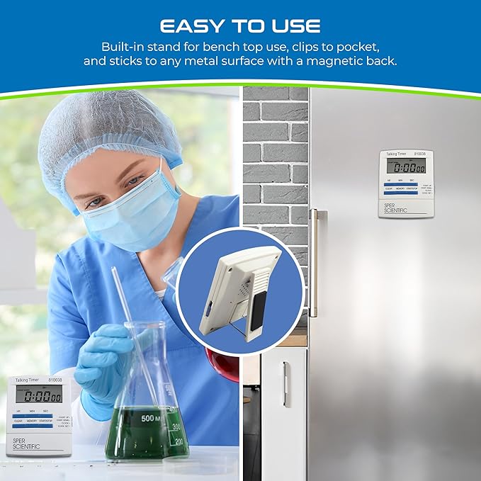 Sper Scientific Talking Timer with Audible Countdown Voice Announcements 810038 - Large LCD Display, Hands-Free Timer with Loud Alarm & Memory Recall - Perfect for Cooking, Labs, Fitness & more - 4 pc