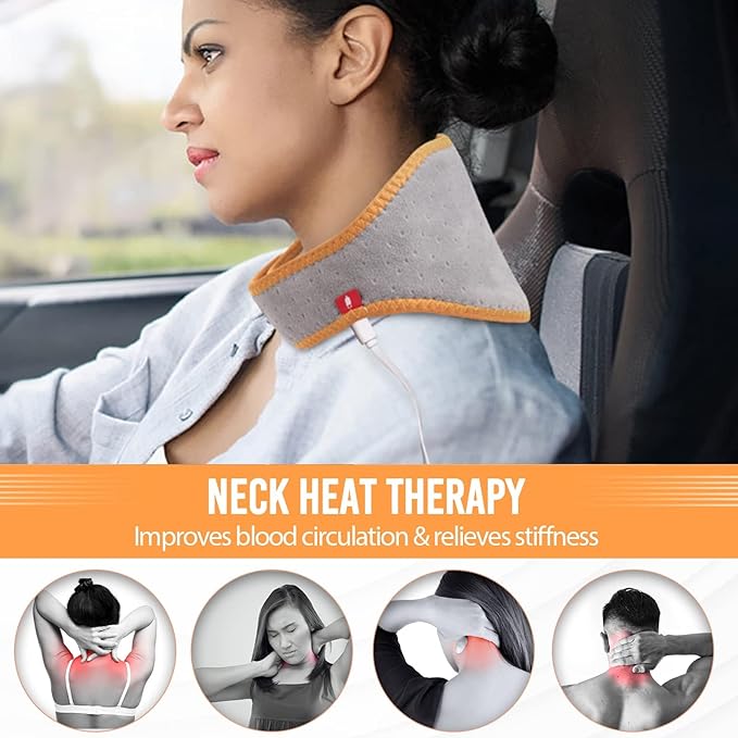 USB Neck Heating Pad for Car Travel Heated Neck Wraps Pain Relief Warm Hot Compress Electric Neck Heat Pad for Soreness Stiffness Cervical Spondylosis Adjustable Temperature Auto Shut Off