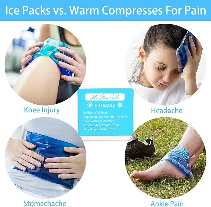 Gel Ice Packs, Cold Packs for Injury Recovery, Cold Compress for Pain Relief, Hot Cold Pack Relieves Inflammation, Arthritis for Headache, Ankle, Neck (Blue (4 Pack), 5×5 inch (13×13cm))