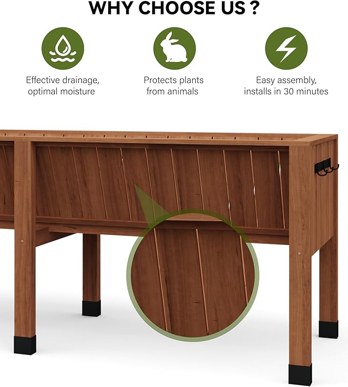 Raised Garden Bed 6 x 2 x 2.5FT, Raised Garden Beds Outdoor with 6 Legs, Detachable Liner, Wooden Raised Planter Box for Backyard, Patio, Balcony