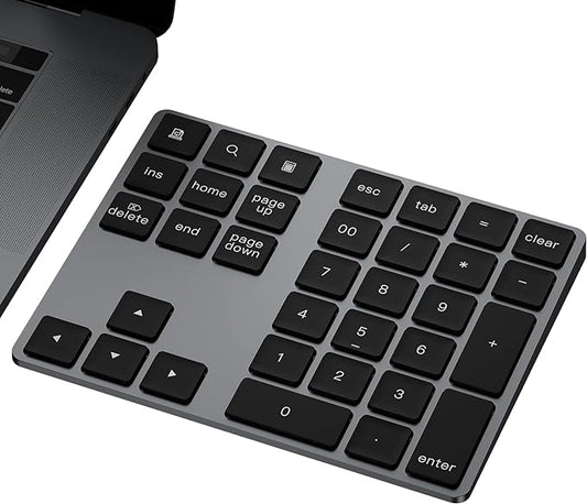 Bluetooth Number Pad, Aluminum Rechargeable Numeric Keypad Wireless 34-Keys Number Keyboard Shortcut Keypad Numpad Data Entry Compatible for iMac Windows