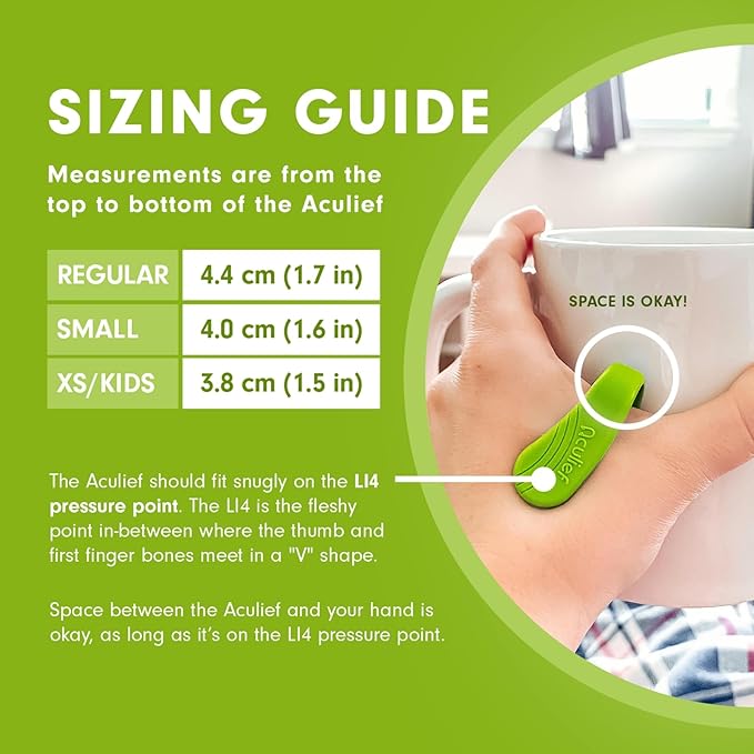 Aculief Wearable Acupressure Clip - Portable Stress Support & Acupressure Clip for Thumb - Adjustable Fit for Hand Pressure Point - Pack of 2, Regular, Green