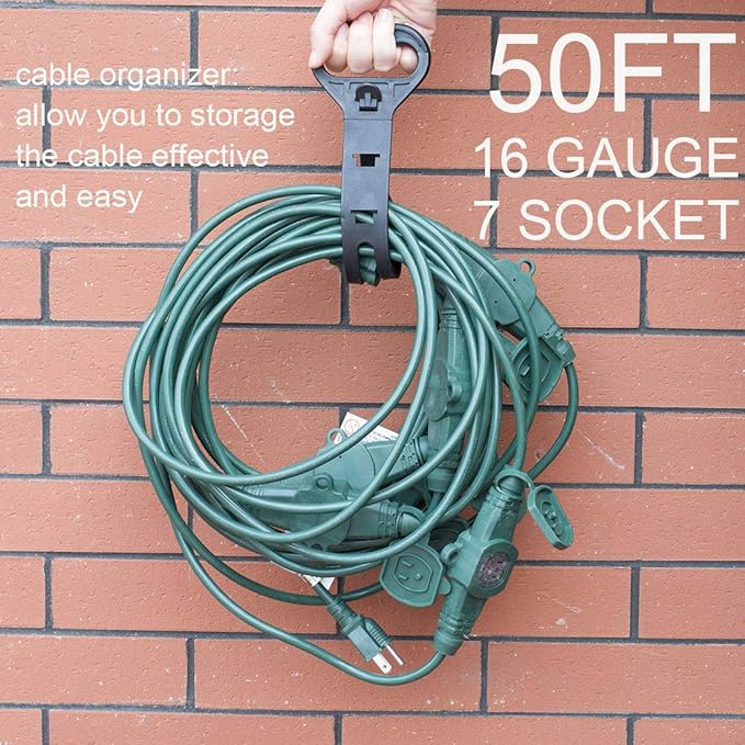 50FT 14 Gauge Outdoor Power Extension Cord,Seven Outlet Cable.Multiple Evenly-Spaced Plug Ideal for Landscaping Light,Stage Backlines,Holiday Decoration,Cord Splitter ETL Listed…