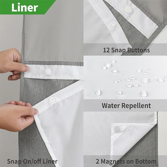 Stall No Hooks Needed Linen Textured Shower Curtain with Snap-in Fabric Liner Set,Hotel Luxury Decor Farmhouse Shower Curtains for Bathroom,Waterproof & Washable,54Wx80H,Grey/Gray