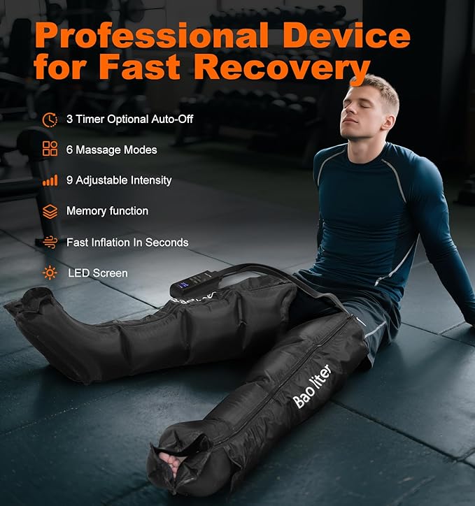 Leg Air Massager for Circulation & Pain Relief-Advanced 4D Sequential Compression for Foot & Calf (No Heat), Air Compression Recovery System, Professional Sequential Device,9 Intensities 6 Modes