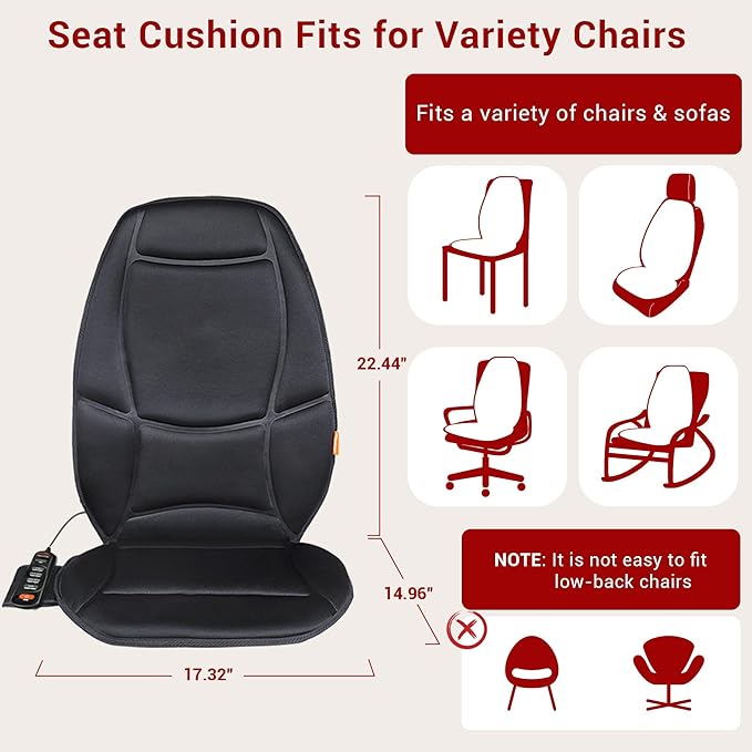 Back Massager for Chair, Vibration Massage Seat Cushion, Heated Seat Cover for Lower Back, Seat Warmer for Pain Relief, Chair Massager for Office, Gift for Men Women