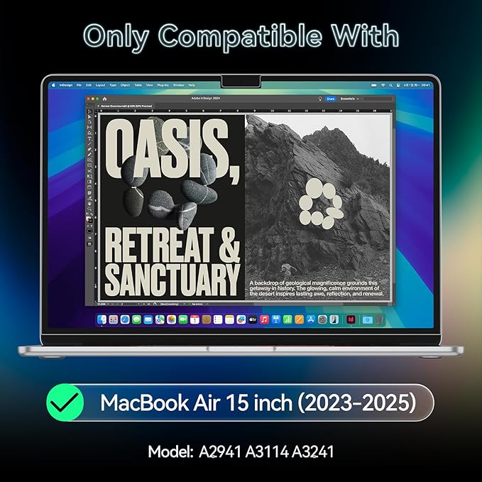 360° Privacy Screen for MacBook Air 15 Inch (2023-2025, M2 M3 M4) - A2941 A3114 A3241, 4 Way Privacy Anti Glare Blue Light Filter Shield Film Anti Spy Laptop Protector for Mac 15.3In Computer